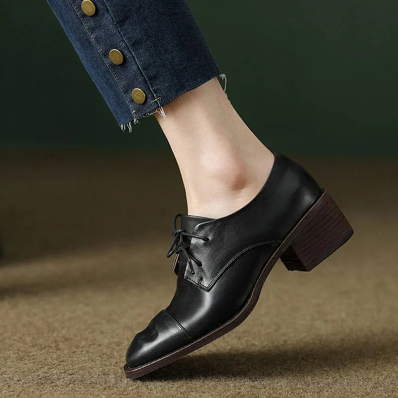 Mid Heel Cap Toe Derby Shoes For Women Block Heels Normal Fit in Apricot/Brown/Black Magnanni Oxfords