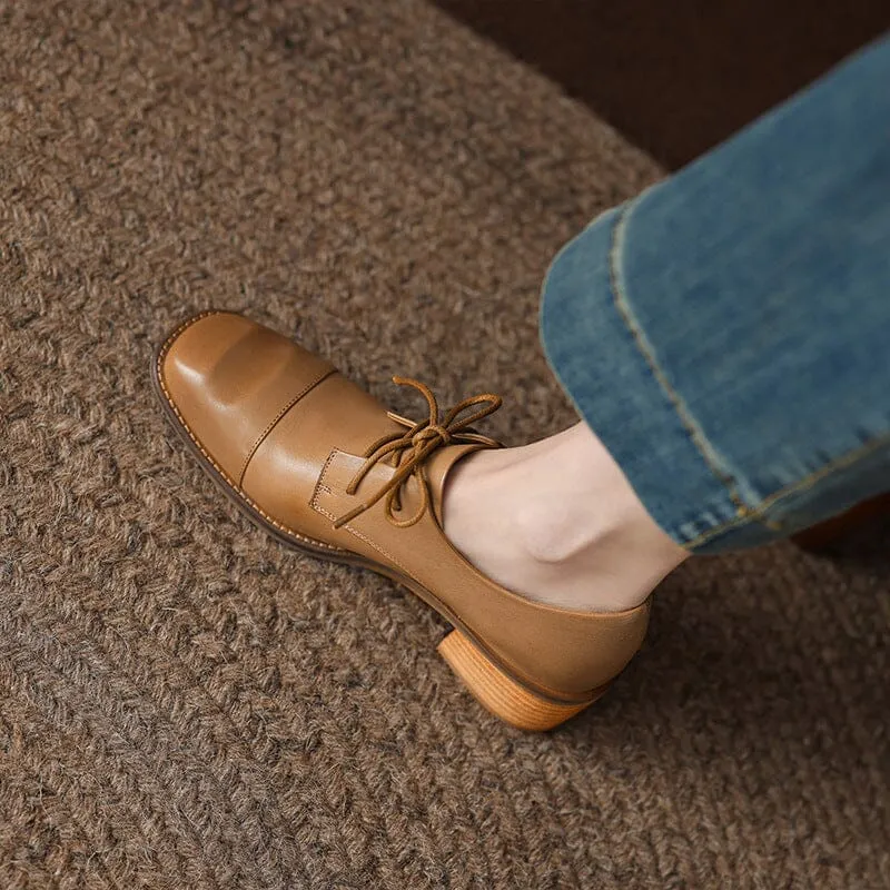 Shoes Loafers Oxfords Mid Heel Cap Toe Derby Shoes For Women Block Heels Normal Fit in Apricot/Brown/Black