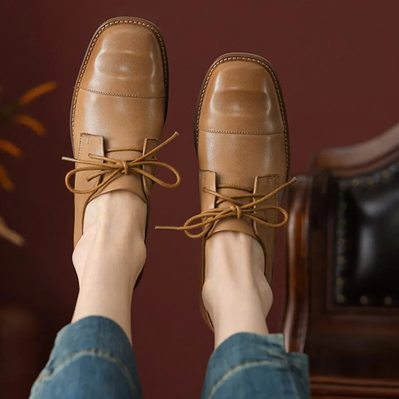 Sale Oxford Shoes Mid Heel Cap Toe Derby Shoes For Women Block Heels Normal Fit in Apricot/Brown/Black