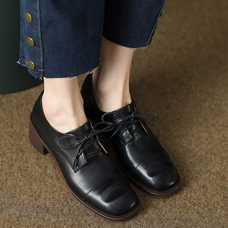 Morse Tour Oxford Mid Heel Cap Toe Derby Shoes For Women Block Heels Normal Fit in Apricot/Brown/Black