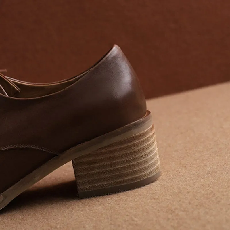 Mid Heel Cap Toe Derby Shoes For Women Block Heels Normal Fit in Apricot/Brown/Black Bluchers Vs Oxfords