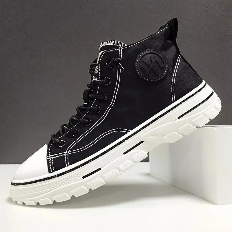 White Sneakers To Wear With Dresses Men's High Top Designer Canvas Shoes C33