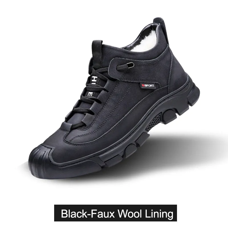 Best Summer Sneakers [Winter Gift] Men's Faux Wool Lining Leather Sneaker