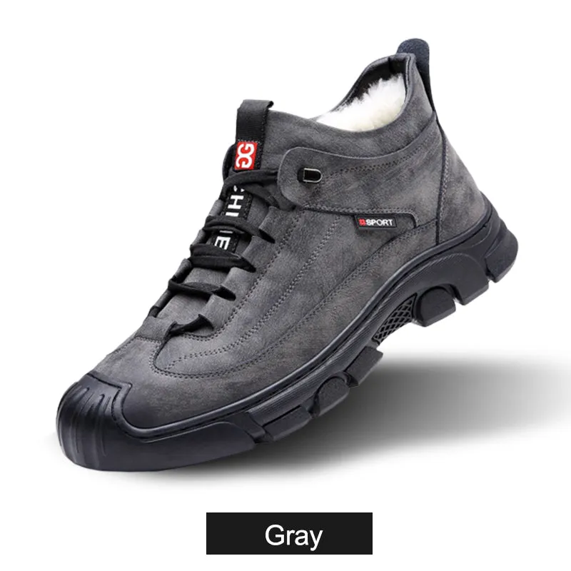 [Winter Gift] Men's Faux Wool Lining Leather Sneaker Sneakers Reps