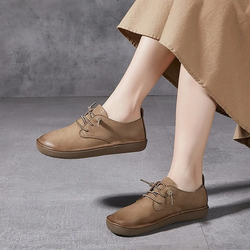 Saddle Oxfords Payless Retro Genuine Leather Lace up Flats For Women In Grey/Coffee/Khaki
