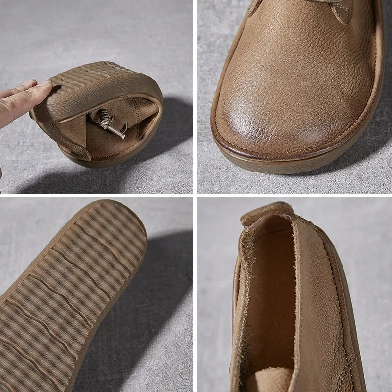 Retro Genuine Leather Lace up Flats For Women In Grey/Coffee/Khaki Bass Saddle Oxfords