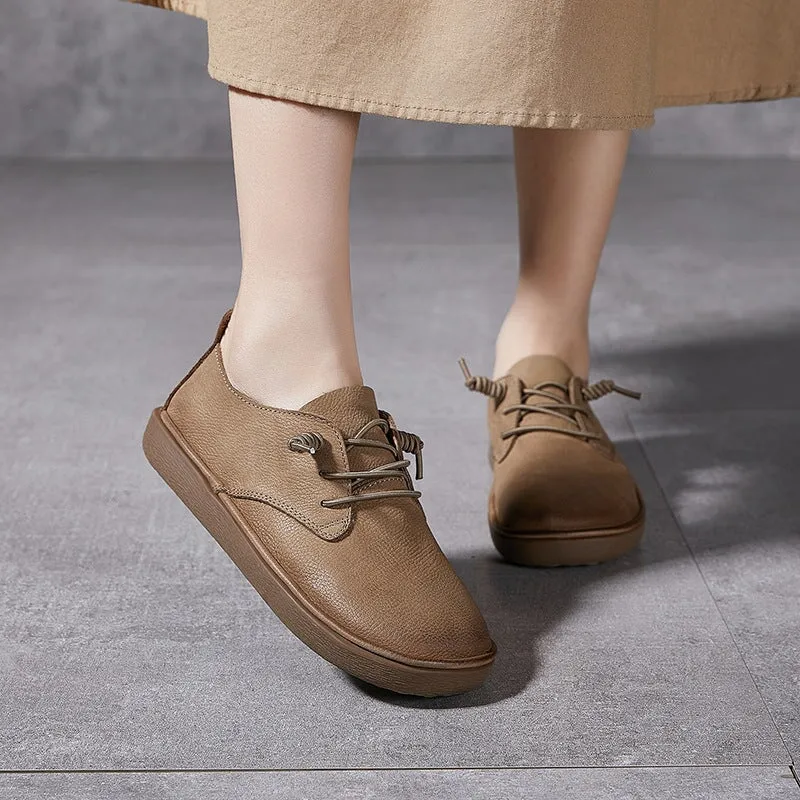 Retro Genuine Leather Lace up Flats For Women In Grey/Coffee/Khaki The Sipp Oxford