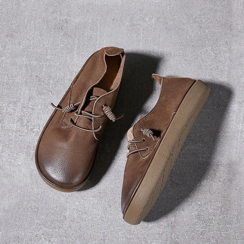 Oxford Shoes Suede Retro Genuine Leather Lace up Flats For Women In Grey/Coffee/Khaki