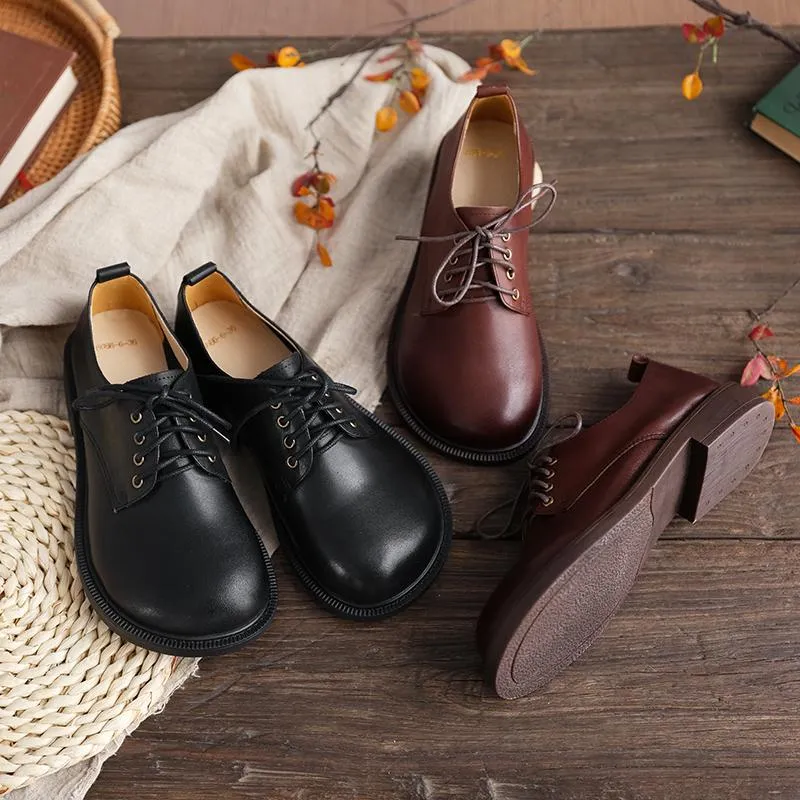 New Jersey Lace Oxfords Retro Lace Up Leather Shoes Round Toe  Black/Coffee