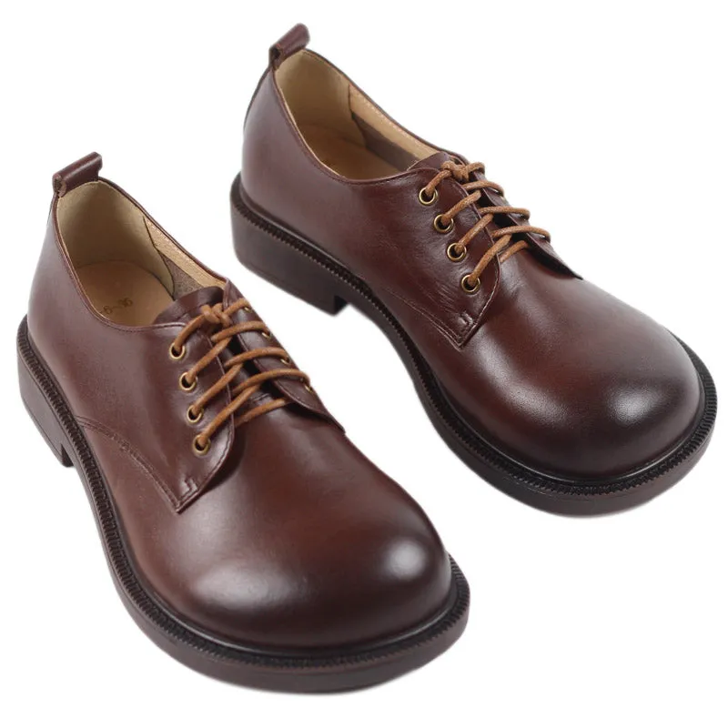 Plain Toe Vs Cap Toe Oxford Retro Lace Up Leather Shoes Round Toe  Black/Coffee
