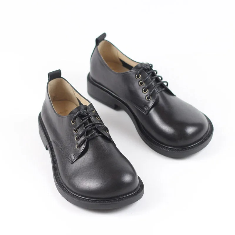 Casual Lace Up Oxfords Retro Lace Up Leather Shoes Round Toe  Black/Coffee