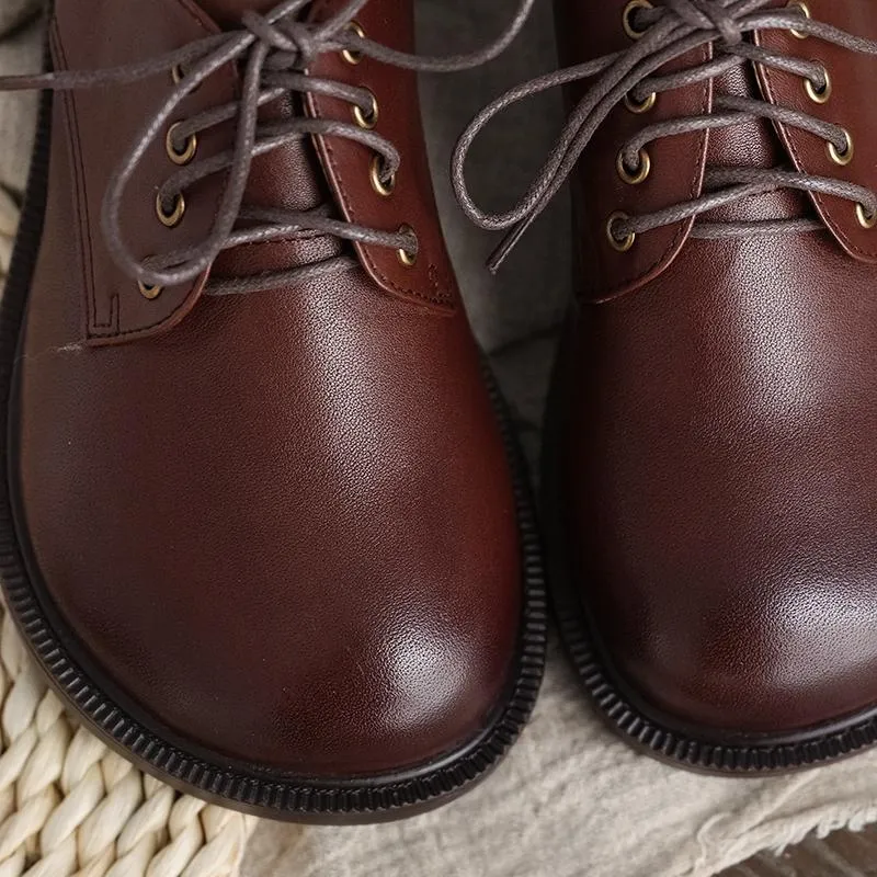 Retro Lace Up Leather Shoes Round Toe  Black/Coffee Wingtip Oxfords