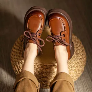 Fuji Oxford Al Retro Lace Up Leather Shoes Round Toe Block Heel Oxford Shoes Black/Brown
