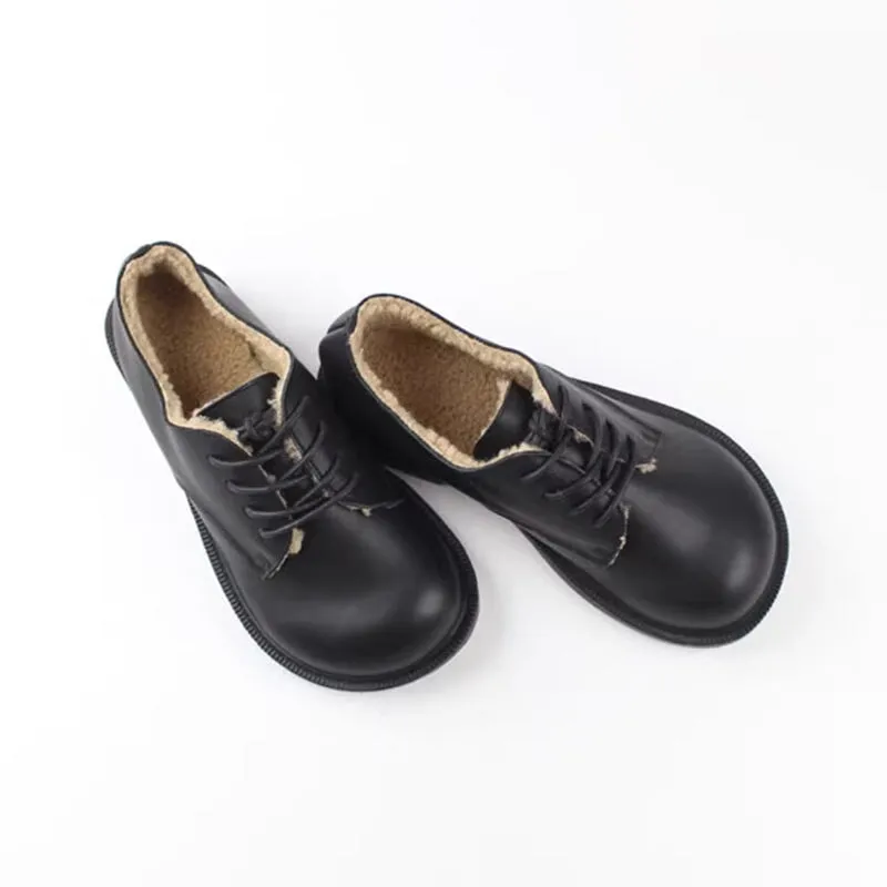 Retro Lace Up Leather Shoes Round Toe Shearling Lined Oxford Shoes Black Oxfords Reviews