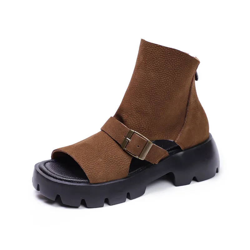 Retro Soft Leather  Chunky Sandals Platform Summer Boots for Women Coffee/Brown/Khaki Eddie Bauer Oxfords