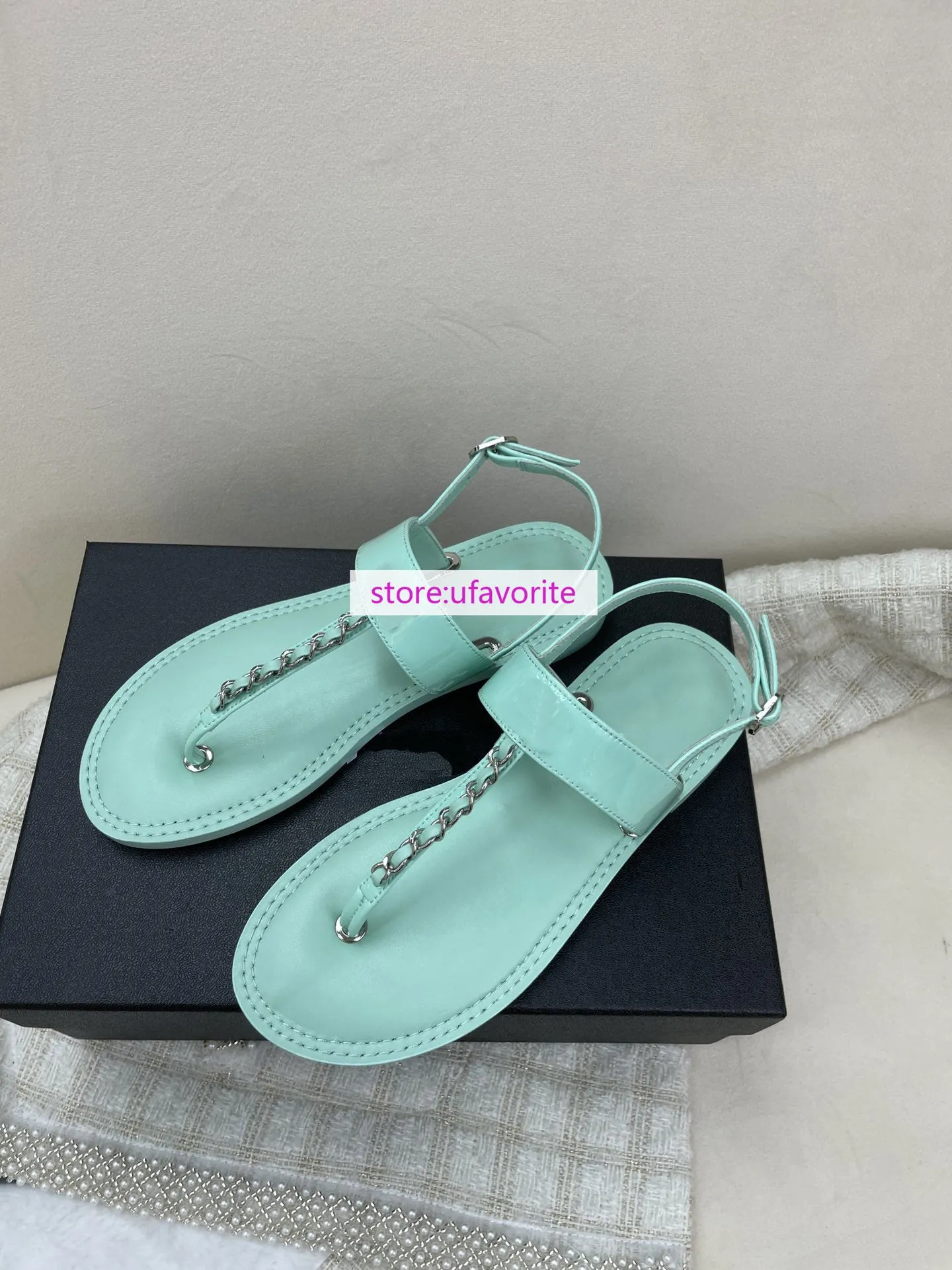 1cm real leather flats sandals chain fashion Flip flops shoes women 2022new 35-42 Best Foldable Flip Flops