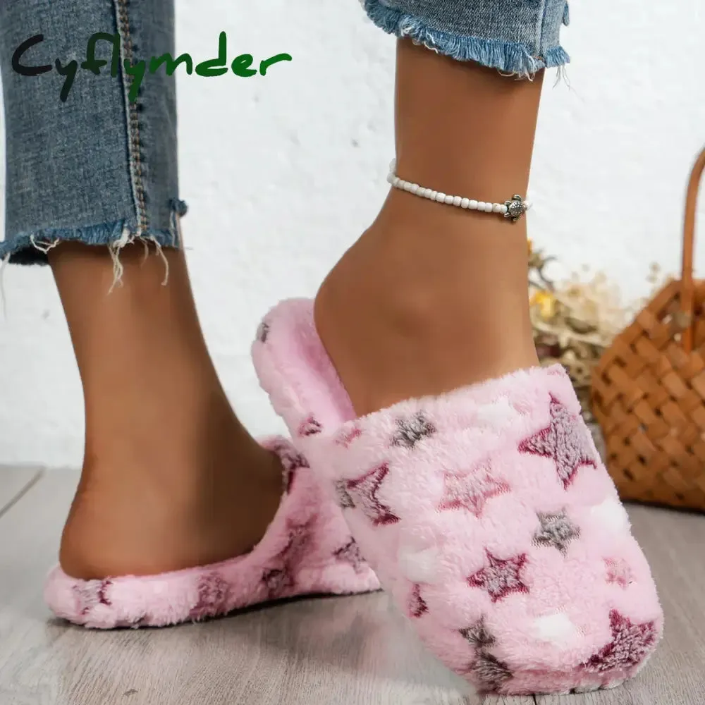 Cyflymder Indoor Anti Slip Fuzzy Slippers, Cotton Slippers for Women in Autumn and Winter, Warm Home, Anti Slip Thick Soles for Indoor Shearling Scuff Slippers