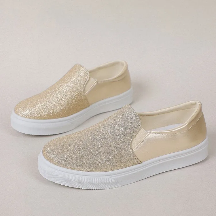 Round Toe Flat Shoes With Sequined Loafers Walking Shoes Women Sport Loafers