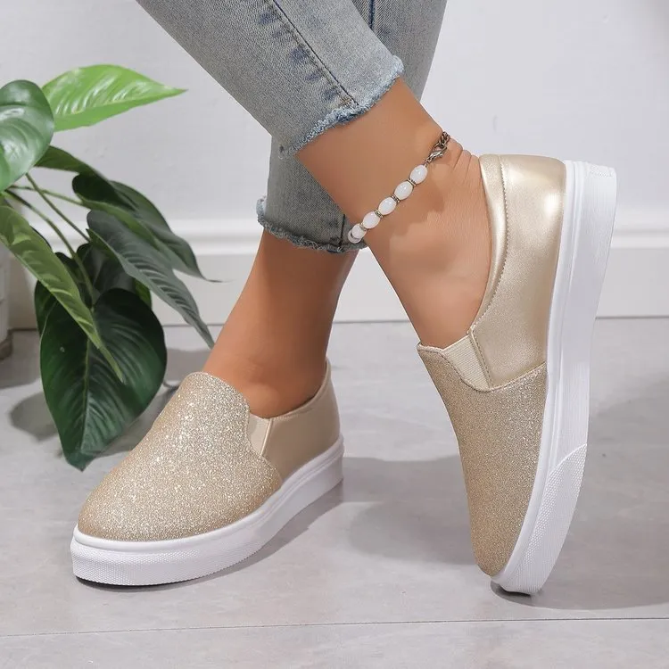Hey Dude Loafers Round Toe Flat Shoes With Sequined Loafers Walking Shoes Women
