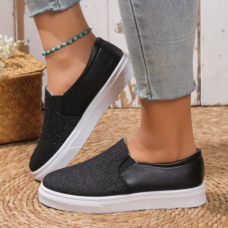 Lux Pinch Penny Loafers Round Toe Flat Shoes With Sequined Loafers Walking Shoes Women
