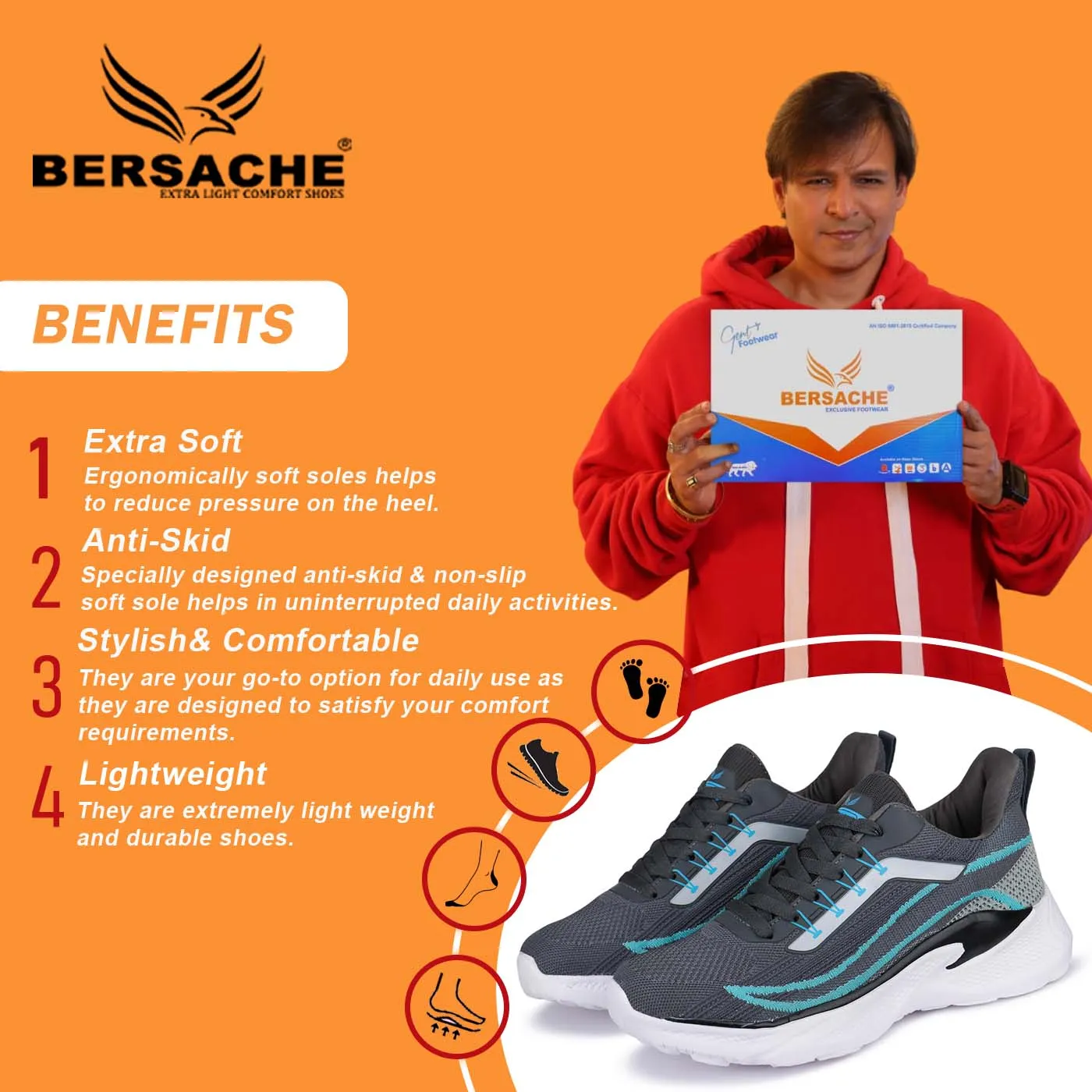 Bersache Premium Sports ,Gym, Trending Stylish Running Shoes For Men (8024-Grey) Sonic Slippers