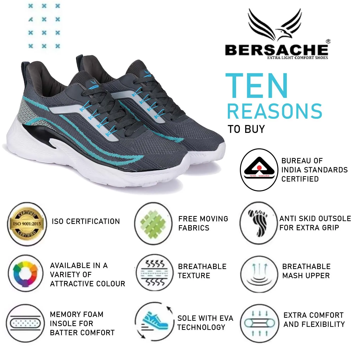 Real Ruby Slippers Bersache Premium Sports ,Gym, Trending Stylish Running Shoes For Men (8024-Grey)