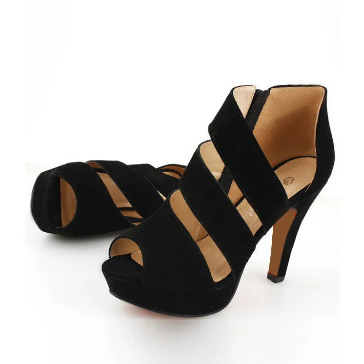 High Heels Shoes Sandals Sexy Women's Zipper Stilettlo Pep Toe Platform Heel Sandals