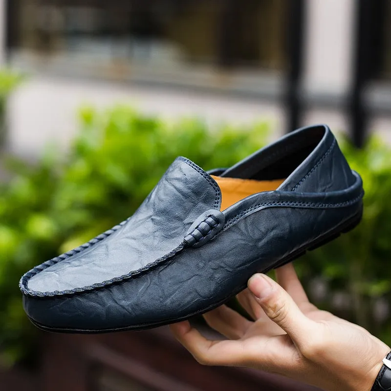 Italian Men's Shoes Casual Luxury Brand Summer Men Loafers Genuine Leather Moccasins Light Breathable Slip-on Boat Shoes J Crew Camden Loafers