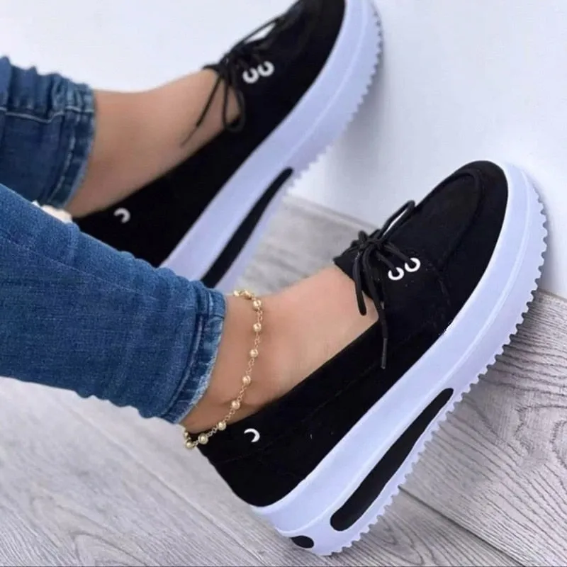 Shoes Women's Summer Platform Sport Casual Shoes Lace-up Flats Plus Size 43 Comfort Non Slip Women Loafers Vulcanize Shoes Skechers Memory Foam Loafers