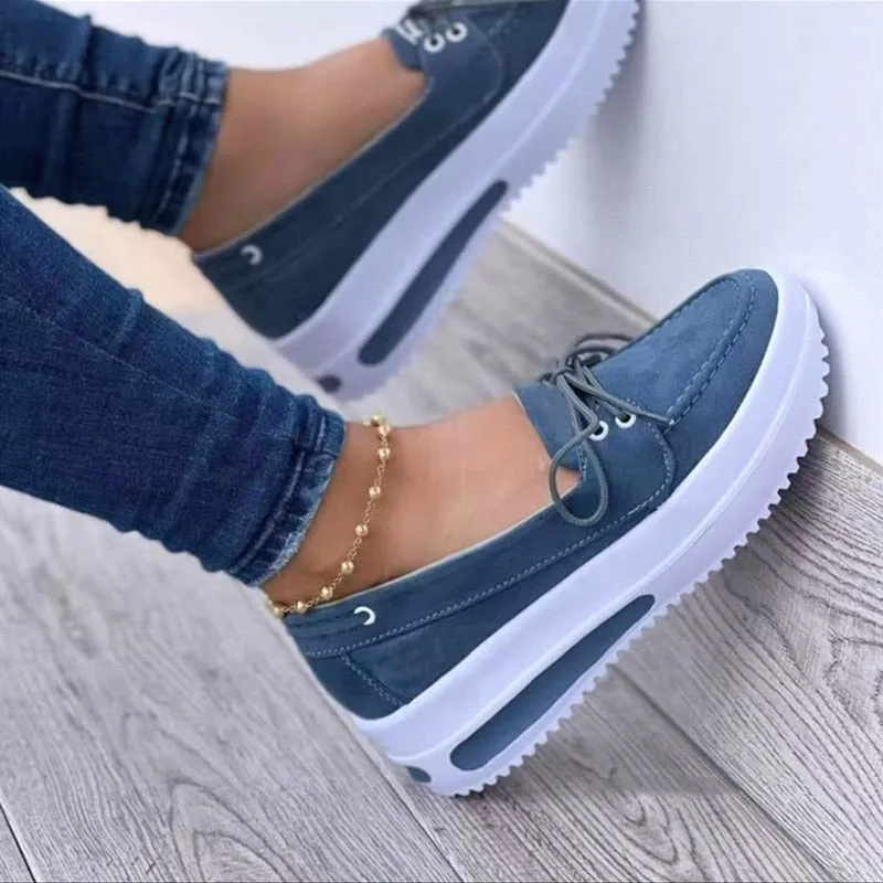 Shoes Women's Summer Platform Sport Casual Shoes Lace-up Flats Plus Size 43 Comfort Non Slip Women Loafers Vulcanize Shoes In Loafers