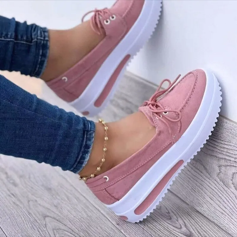 Yankee Loafers Shoes Women's Summer Platform Sport Casual Shoes Lace-up Flats Plus Size 43 Comfort Non Slip Women Loafers Vulcanize Shoes