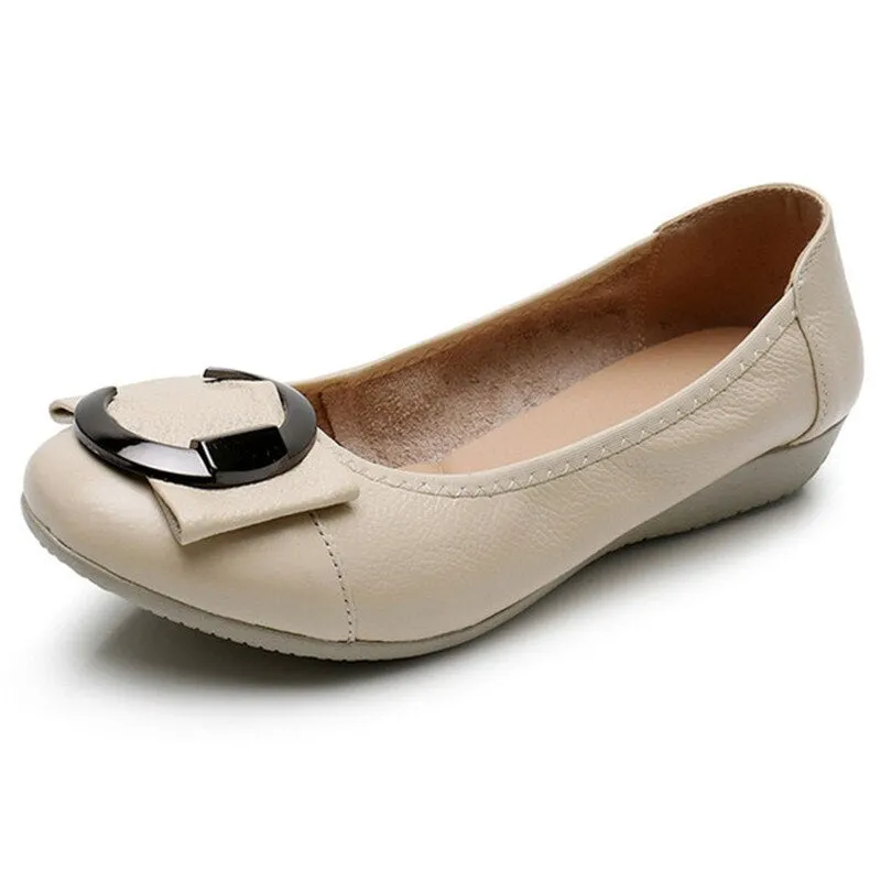 Purpdrank - Women flat shoes new women Ballet casual genuine leather shallow lace-up round toe Loafers women Loafers Aerosoles Loafers