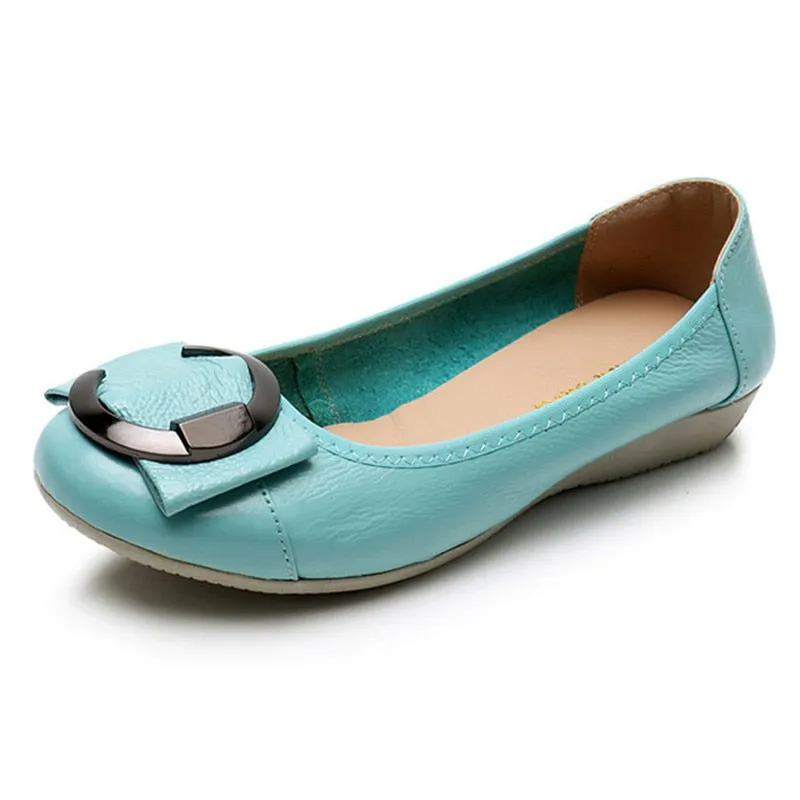 Purpdrank - Women flat shoes new women Ballet casual genuine leather shallow lace-up round toe Loafers women Loafers Block Loafers
