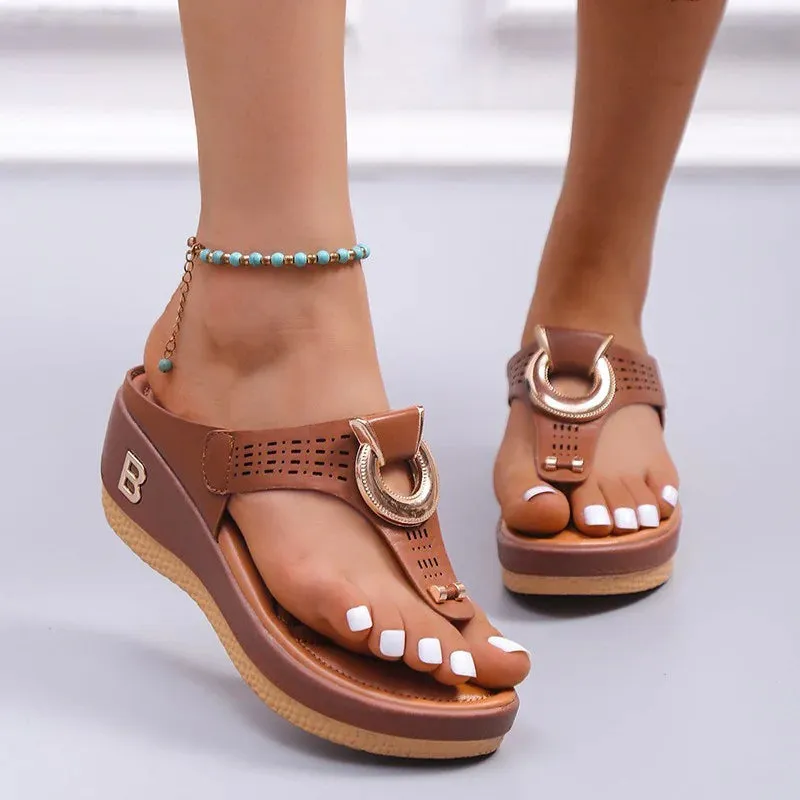 Flip Flops Celebrities Wear Low-Wedge Women Orthopedic Sandals Casual Flat Shoes Flip Flops Ladies Anti-Slip