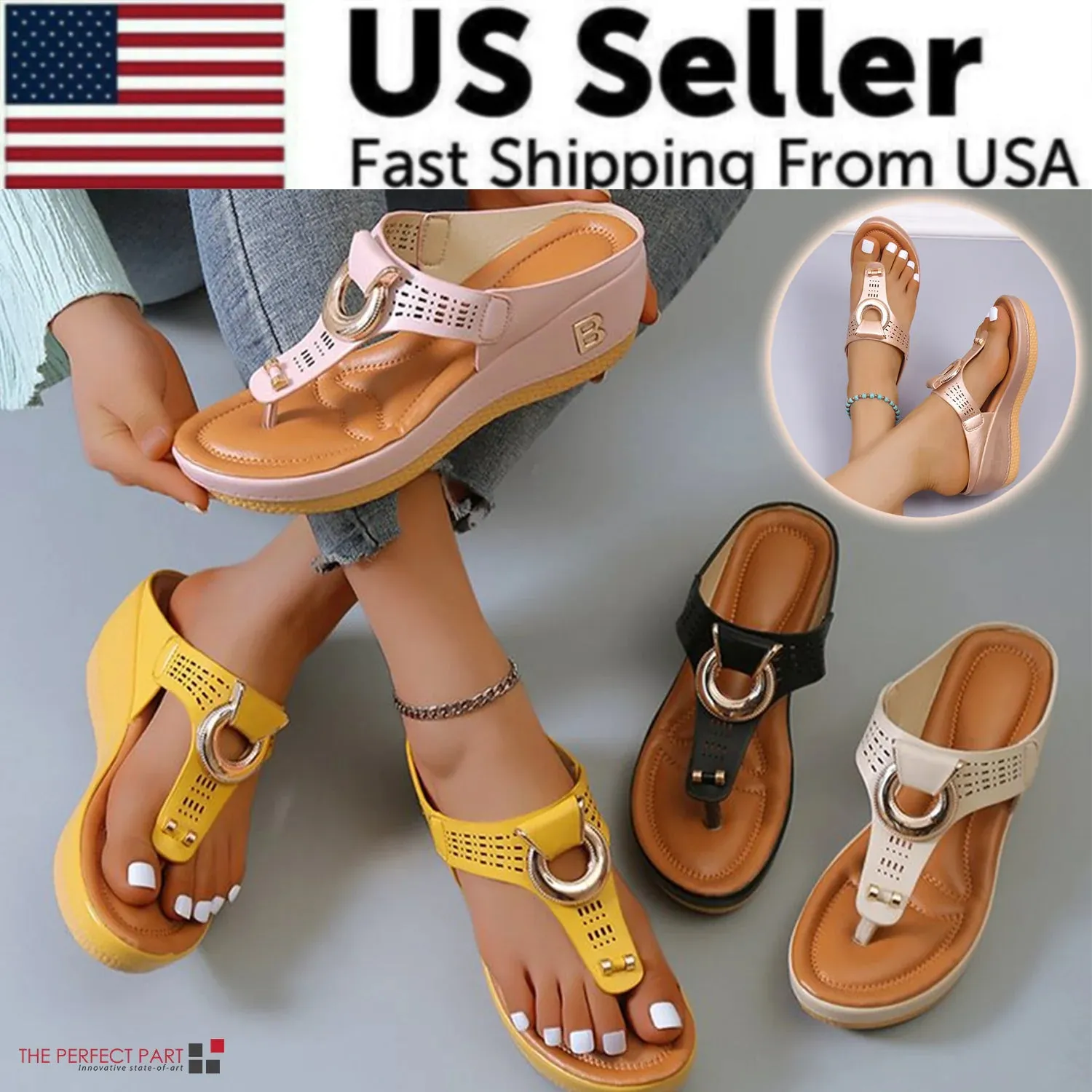 Low-Wedge Women Orthopedic Sandals Casual Flat Shoes Flip Flops Ladies Anti-Slip Flip Flops Wholesale Usa