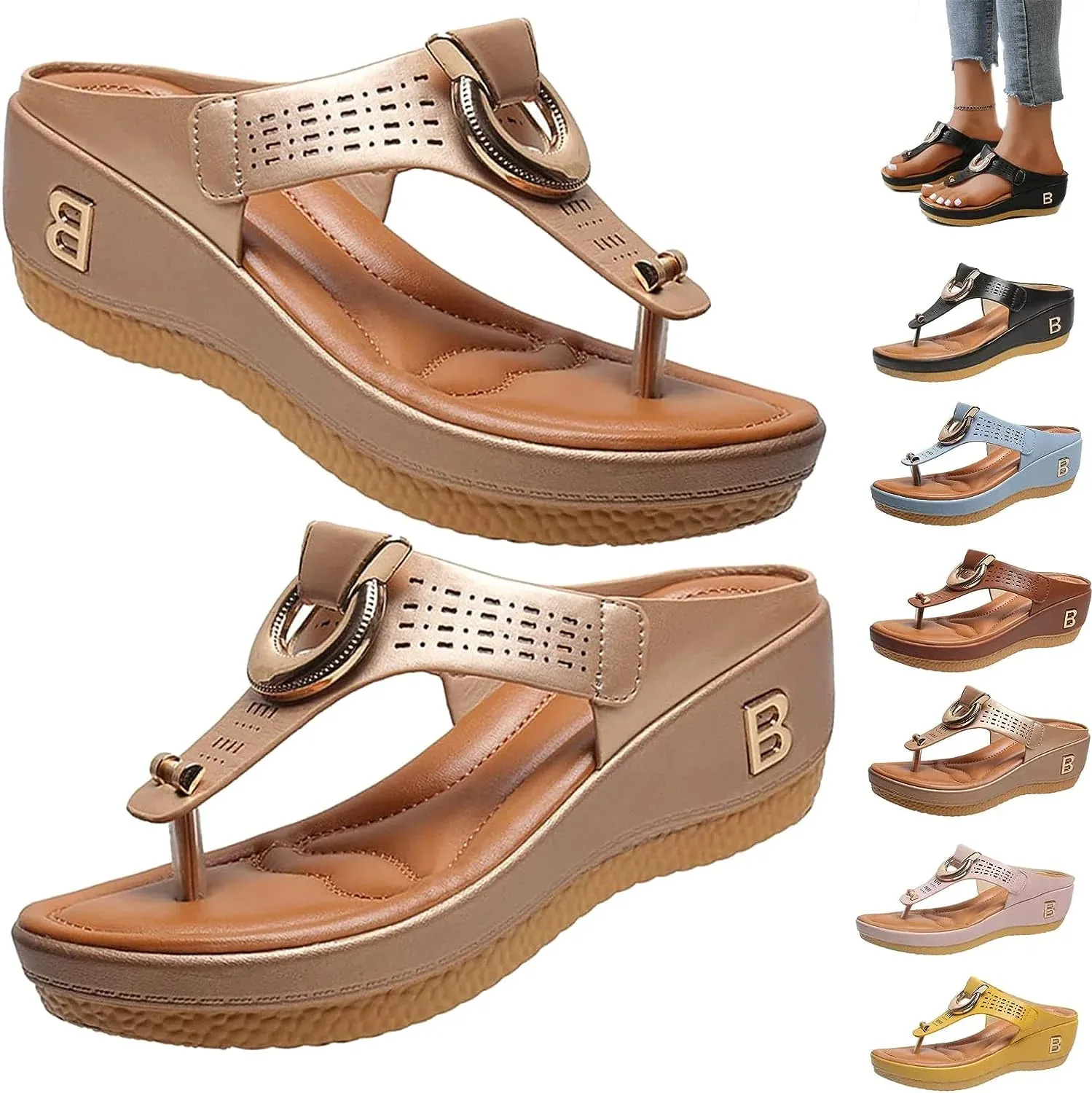 Low-Wedge Women Orthopedic Sandals Casual Flat Shoes Flip Flops Ladies Anti-Slip Most Comfortable Flip Flops For Travel