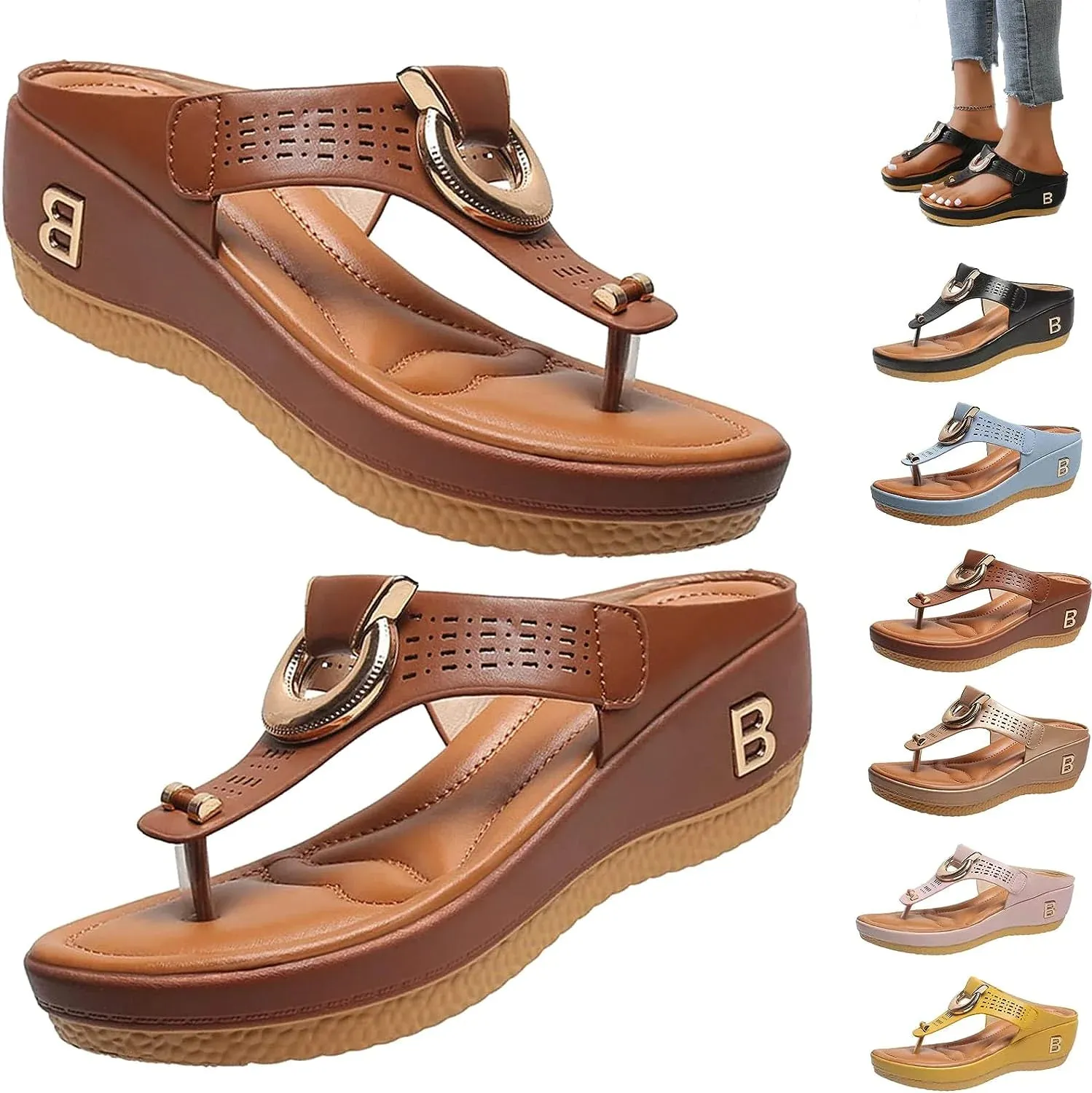 Flip Flops With Charms Low-Wedge Women Orthopedic Sandals Casual Flat Shoes Flip Flops Ladies Anti-Slip