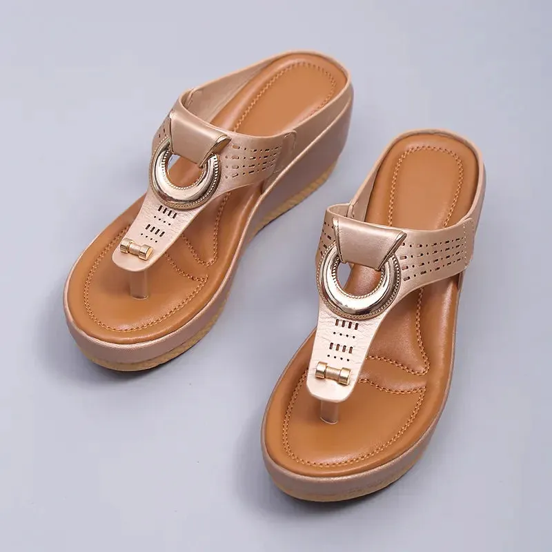 Low-Wedge Women Orthopedic Sandals Casual Flat Shoes Flip Flops Ladies Anti-Slip Best Flip Flop For Plantar Fasciitis