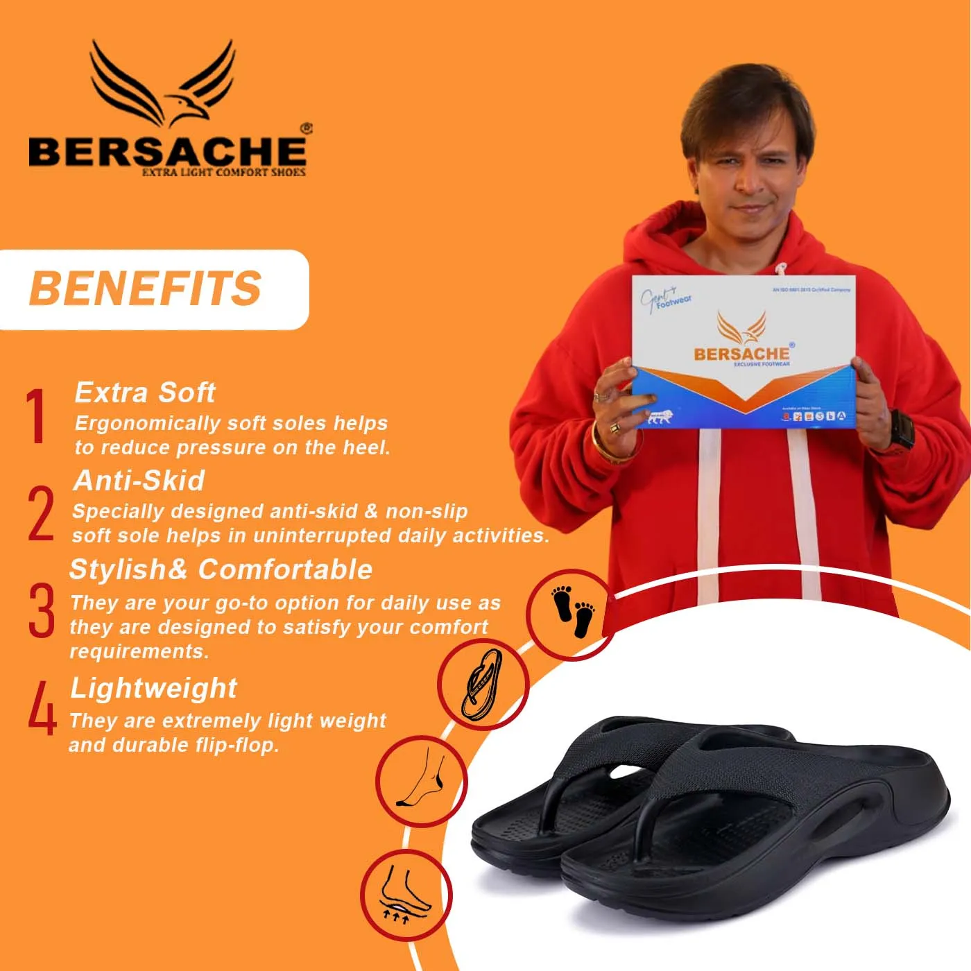 Sloth Slippers Bersache Extra Soft Classic Casual with Back Strap Regular wear with Ultra Soft & Flexibility Technology Flip-Flop for Men's/ Boy's 6061-Black