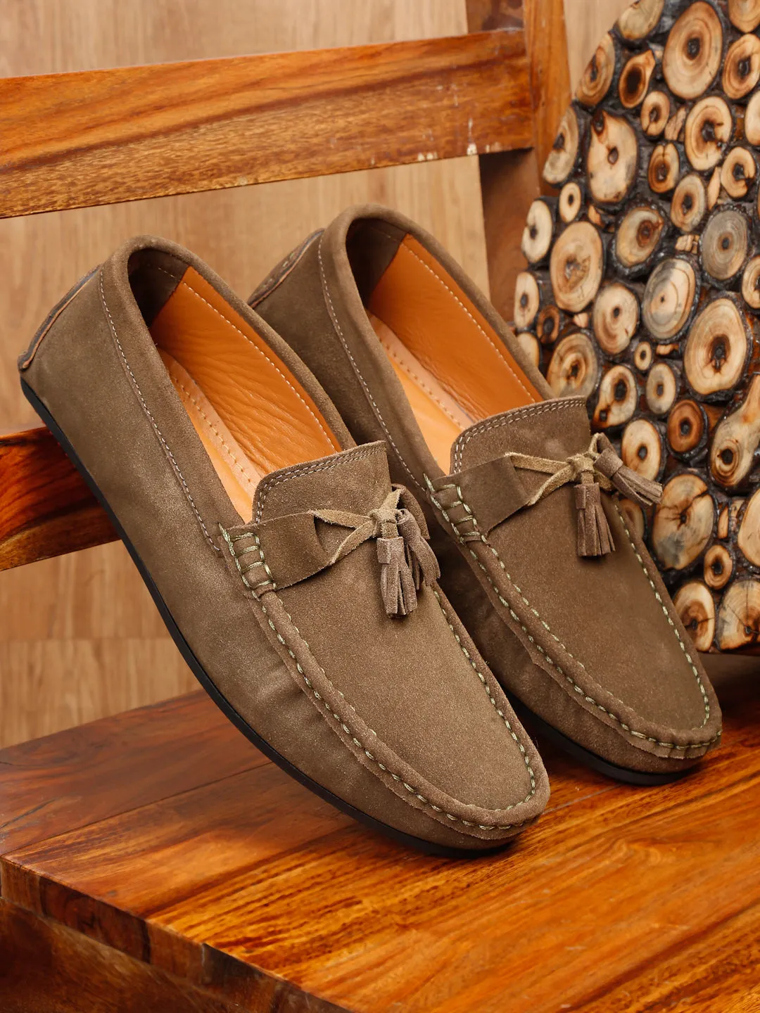 Teakwood Leather Men Solid Round-Toe Brown Loafer Tie Loafers