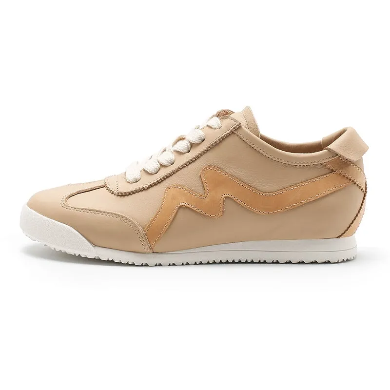 Payless Shoes Saddle Oxfords White Shoes for Women Army Trainer Leather Sneakers with M decoration - Beige/Pink/Apricot