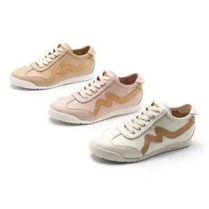 White Shoes for Women Army Trainer Leather Sneakers with M decoration - Beige/Pink/Apricot Skinny Jeans And Oxfords