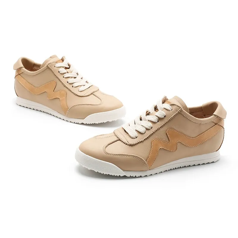 Air Oxfords White Shoes for Women Army Trainer Leather Sneakers with M decoration - Beige/Pink/Apricot