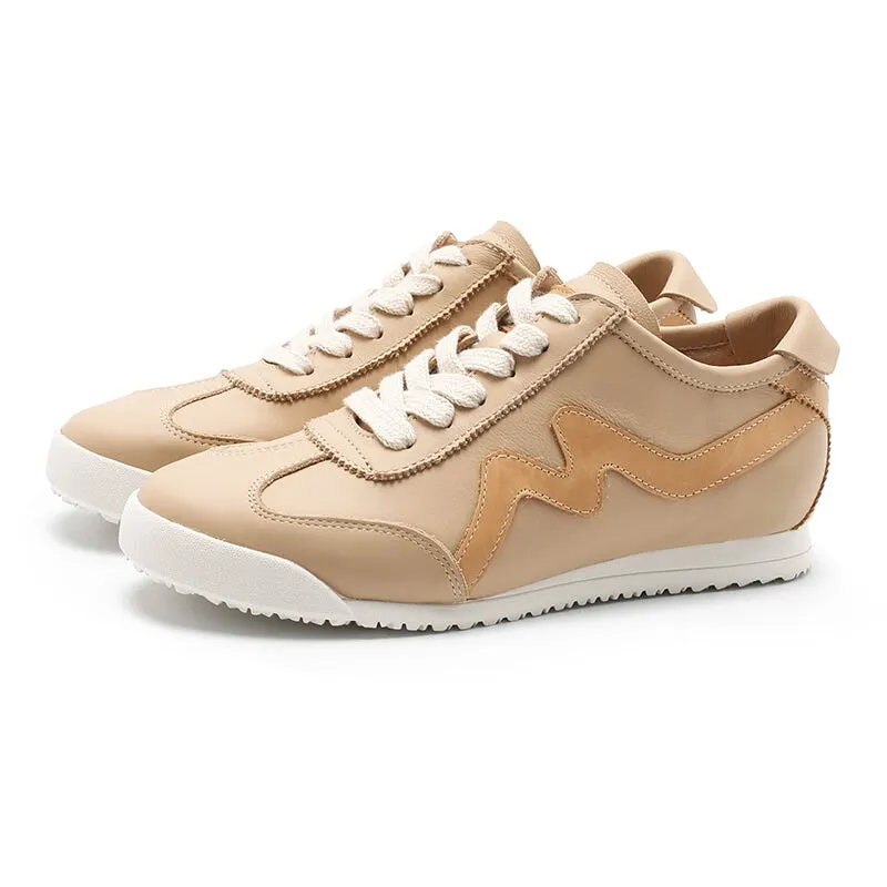 Custom Oxfords White Shoes for Women Army Trainer Leather Sneakers with M decoration - Beige/Pink/Apricot