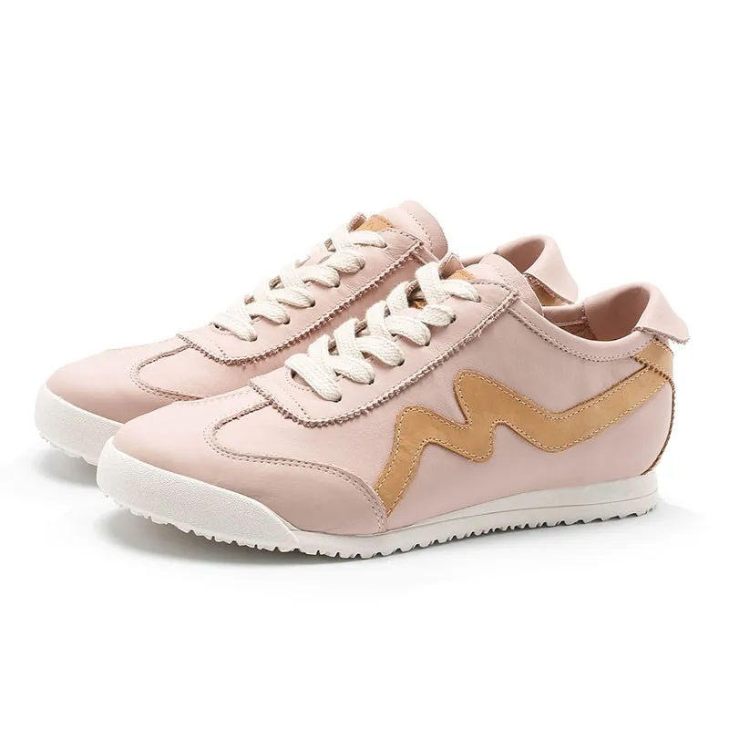White Shoes for Women Army Trainer Leather Sneakers with M decoration - Beige/Pink/Apricot Grand  Wingtip Leather Oxford Shoes