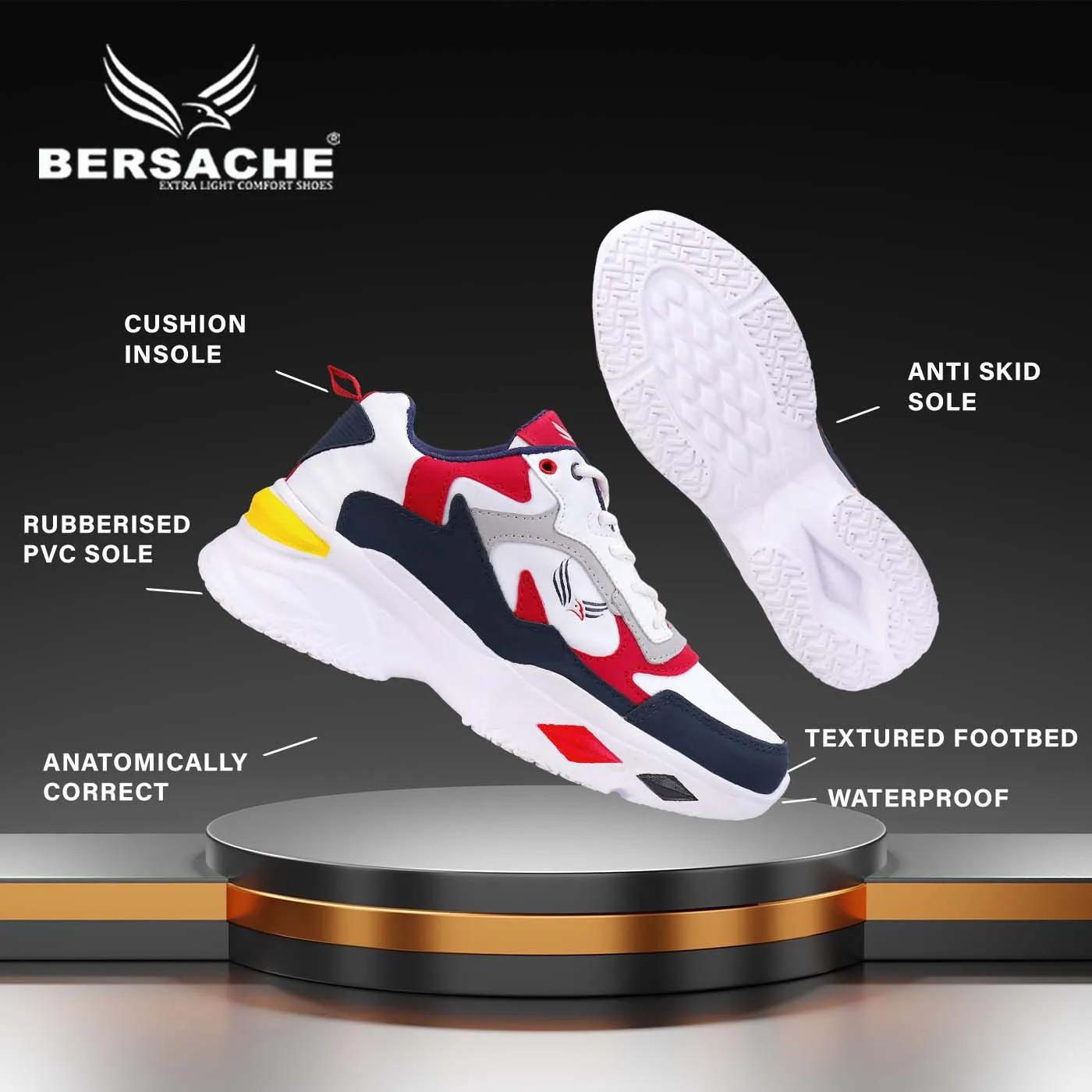 Bersache Lightweight Sports Running Shoes For Men Red-9010 Oooh Geez Slippers