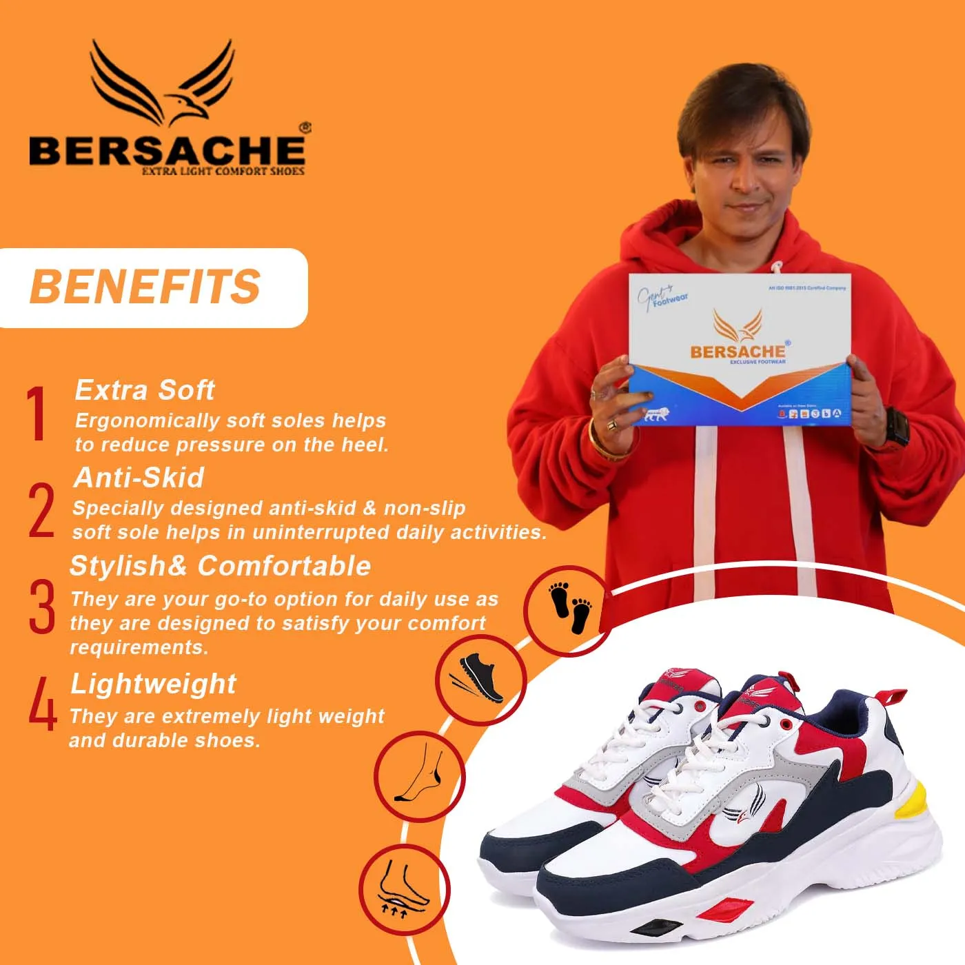 Bersache Lightweight Sports Running Shoes For Men Red-9010 Rugged Slippers