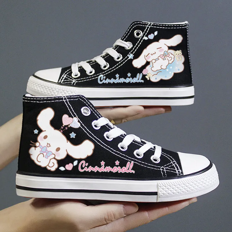 Sneakers Workout Black Kawaii Dog Print Student High Top Canvas Kids Size