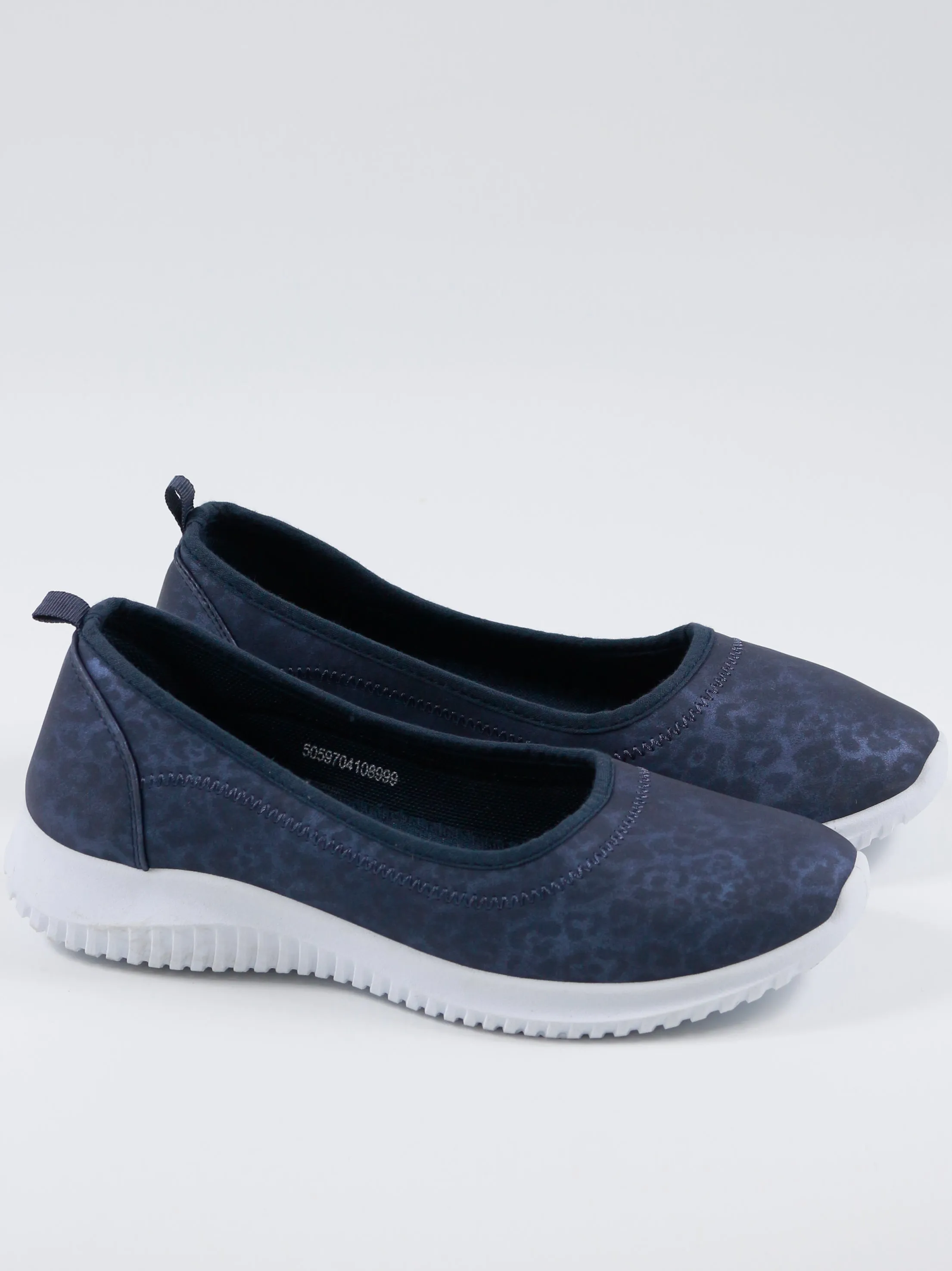 Women's Leopard Printed Slip On Comfy Shoes,Navy Flat Spike Shoes