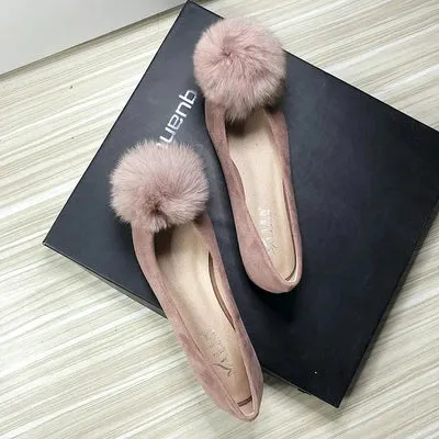 Bjlxn Women Flats Furry Ball Sweet Flat Shoes for Women Spring Summer Casual Shoes Slip on Loafers Scoop Shoes Soft Sole Comfortable Loafers Restaurant Albany Oregon